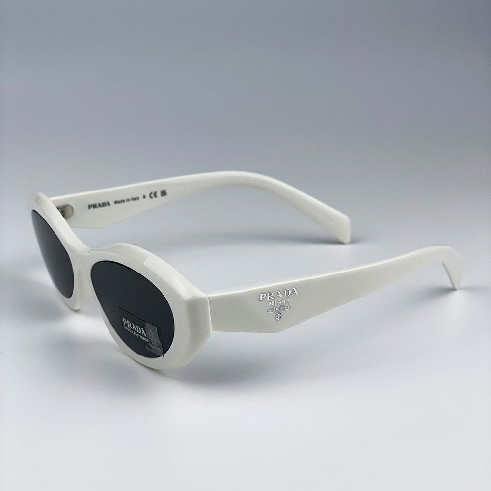 Prada PR26ZS 17K08Z Sunglasses Talc White Dark Grey Oval Women - Picture 11 of 15